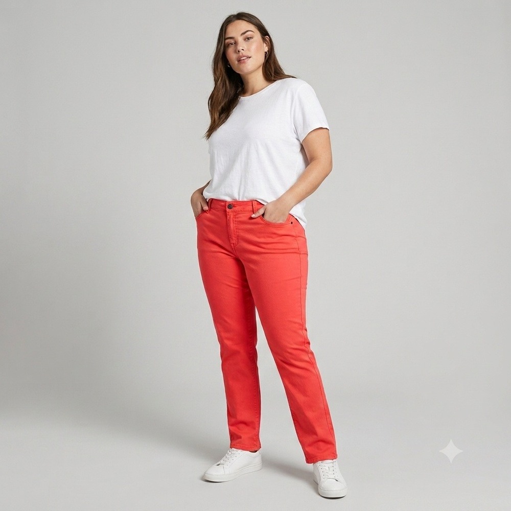 Talbots Signature Slim Ankle Pants Women 4P Coral Red Stretch Cotton Straight